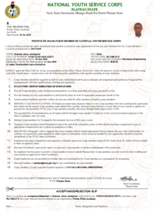 Acceptance Letter Format for NYSC 